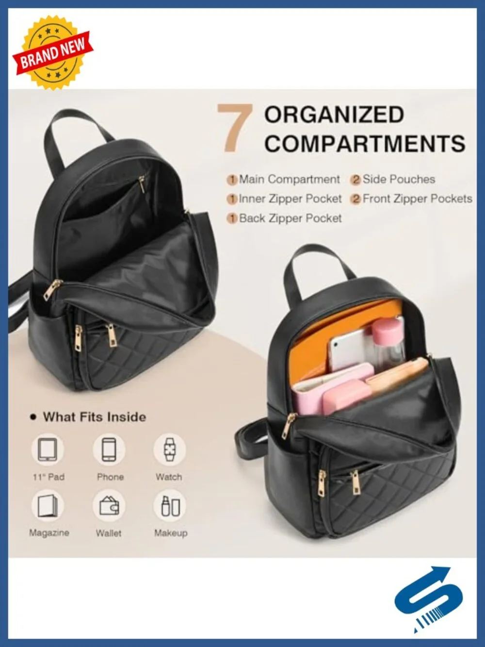 Vegan Leather Mini Backpack for Travel Work Shopping with Quilted Design